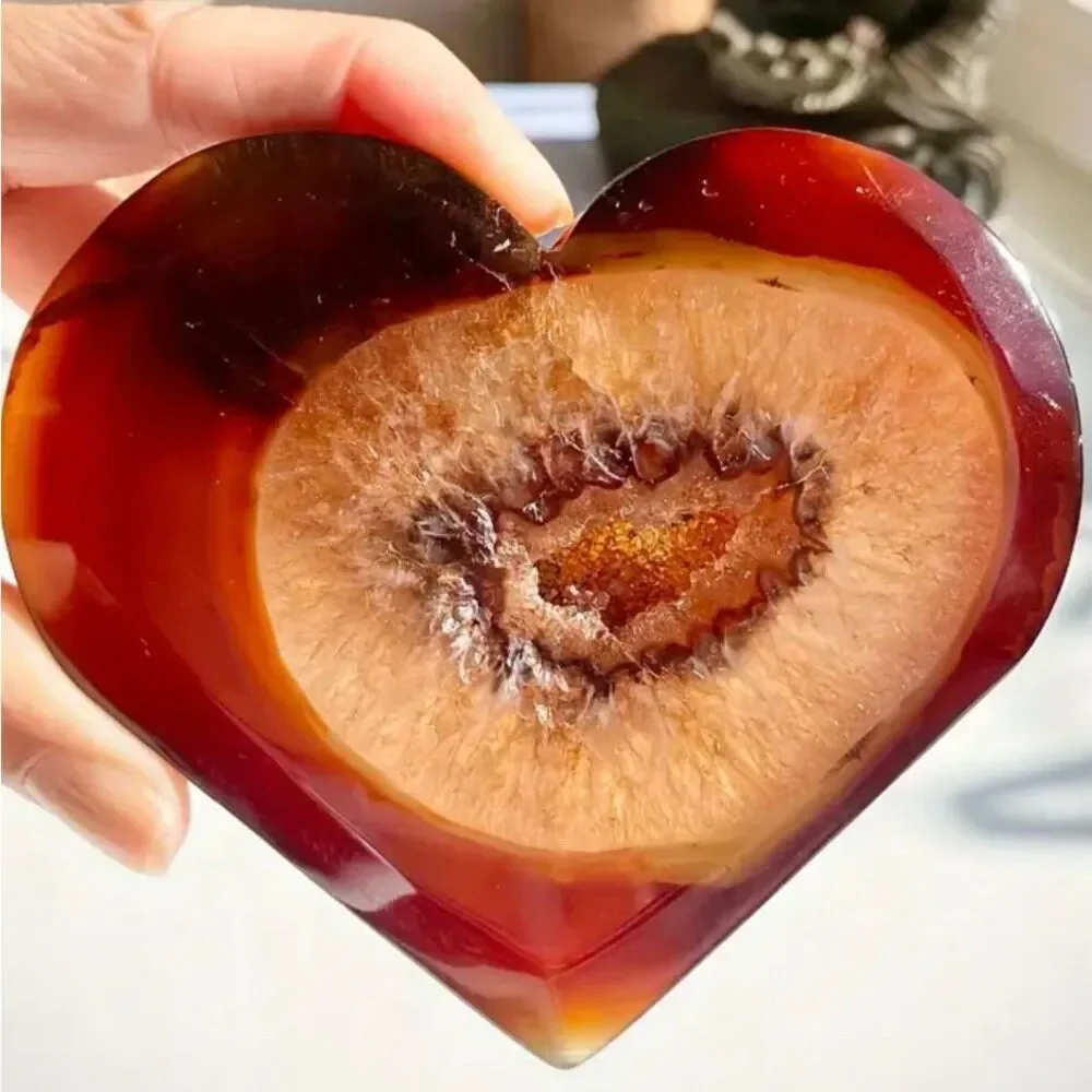 1 Natural Carnelian Crystal Heart Red Agate Geode Cluster Spiritual Meditation